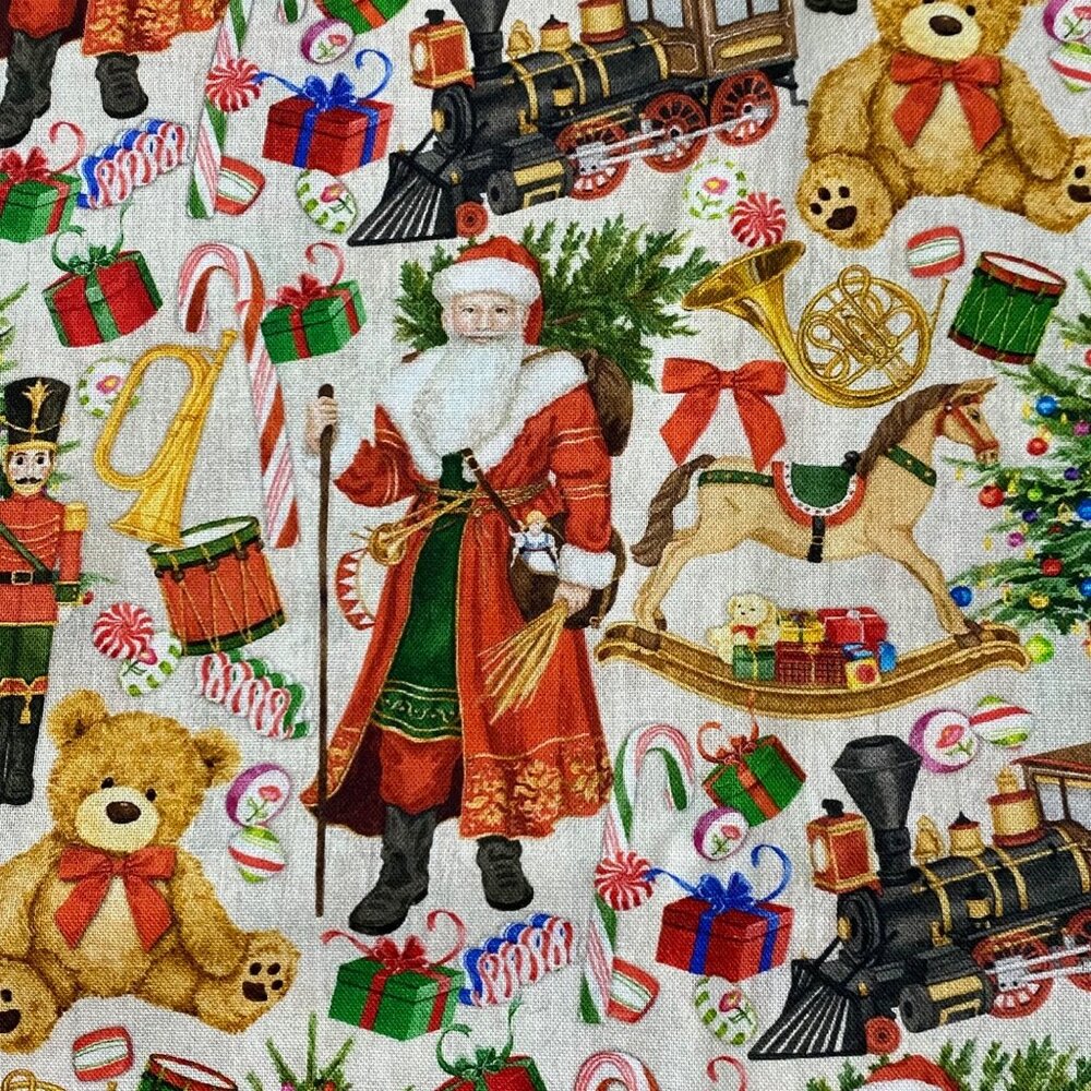 AWHD‎ Christmas Nostalgia Fabric Remnant 73" x 42" Santa Nutcracker Tree Gifts